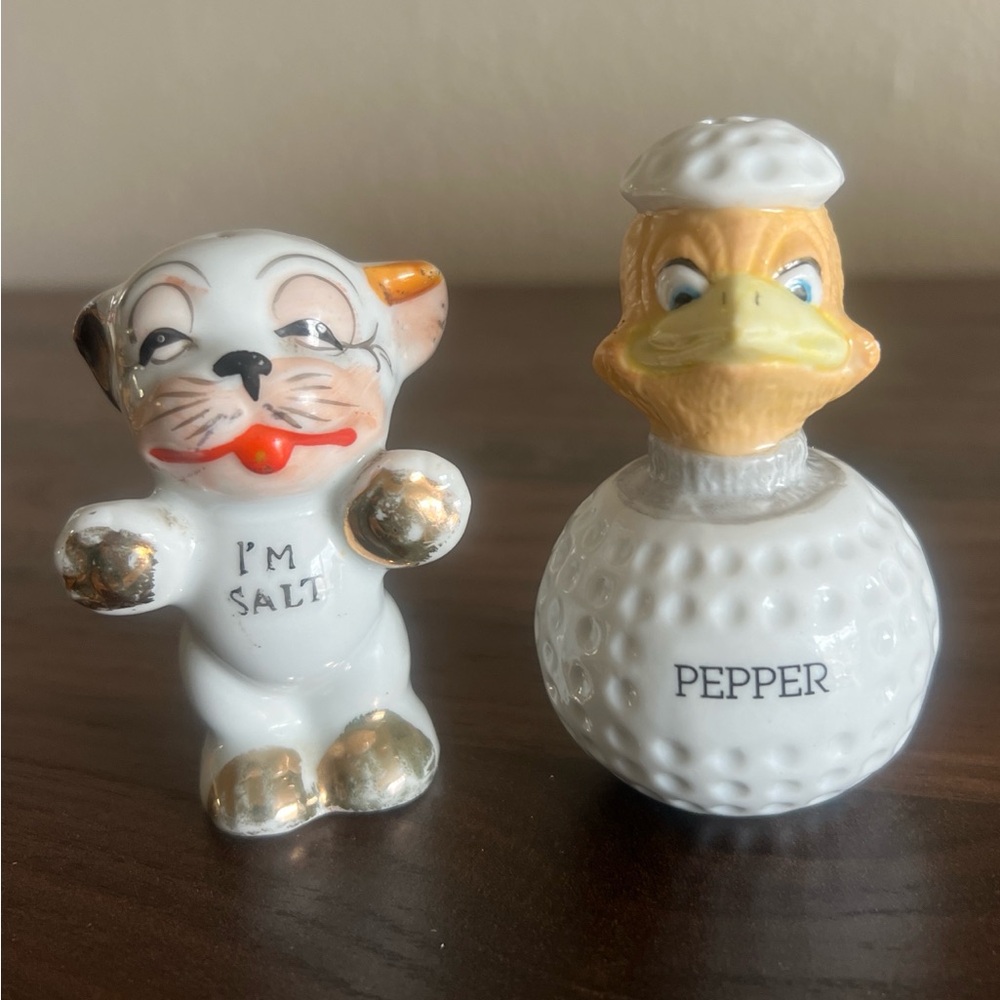 Vintage Salt and Pepper Shakers - Cat and Duck